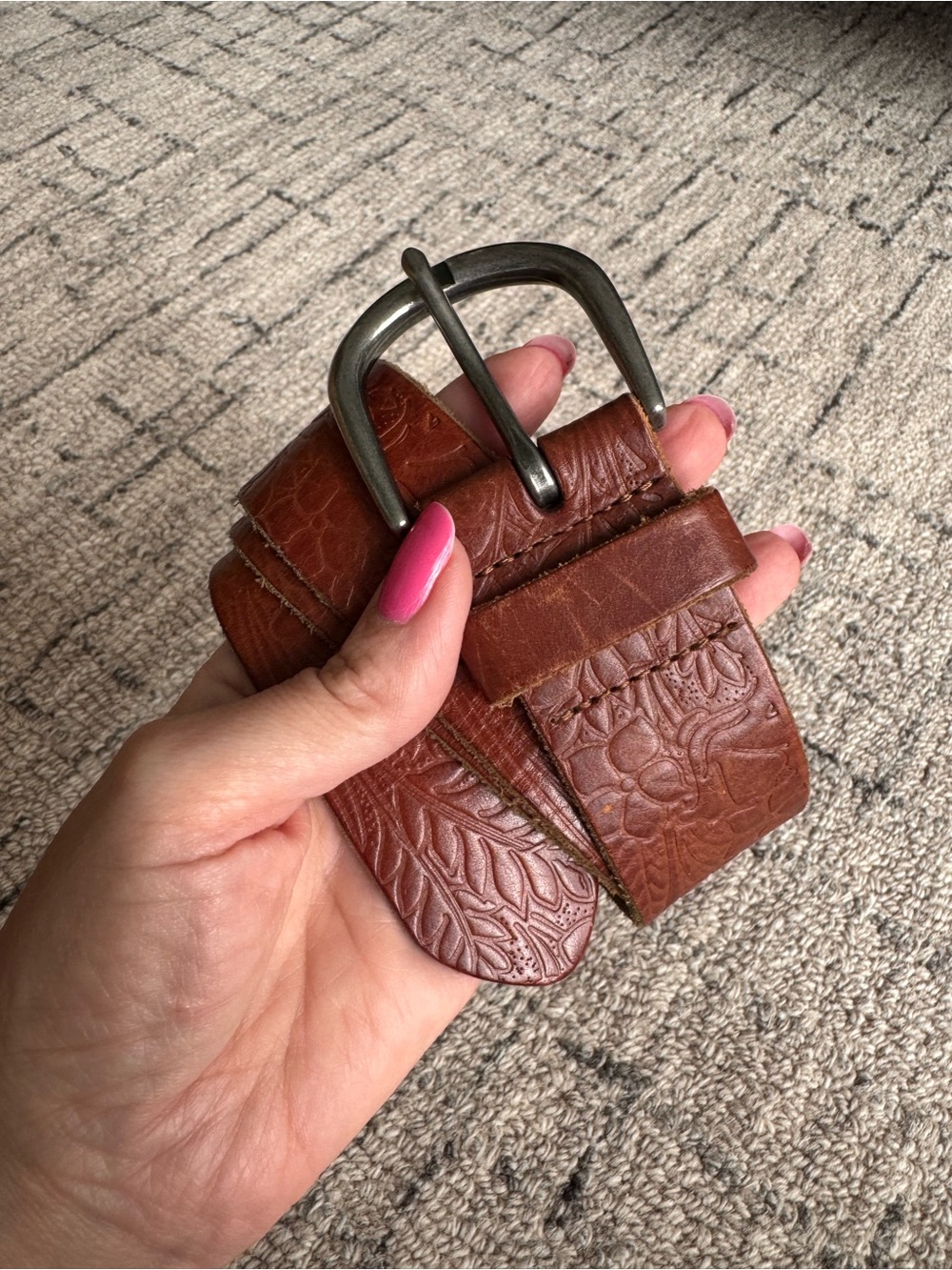 Genuine Leather floral embossed belt